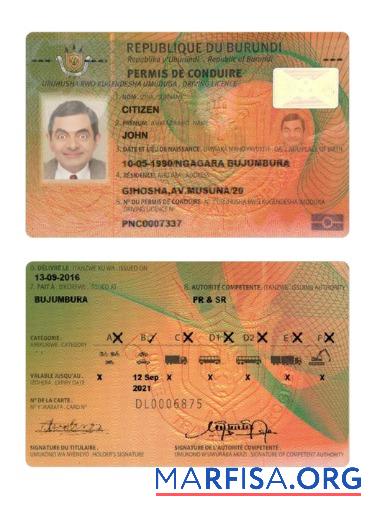 Realistic Burundi driving license template
